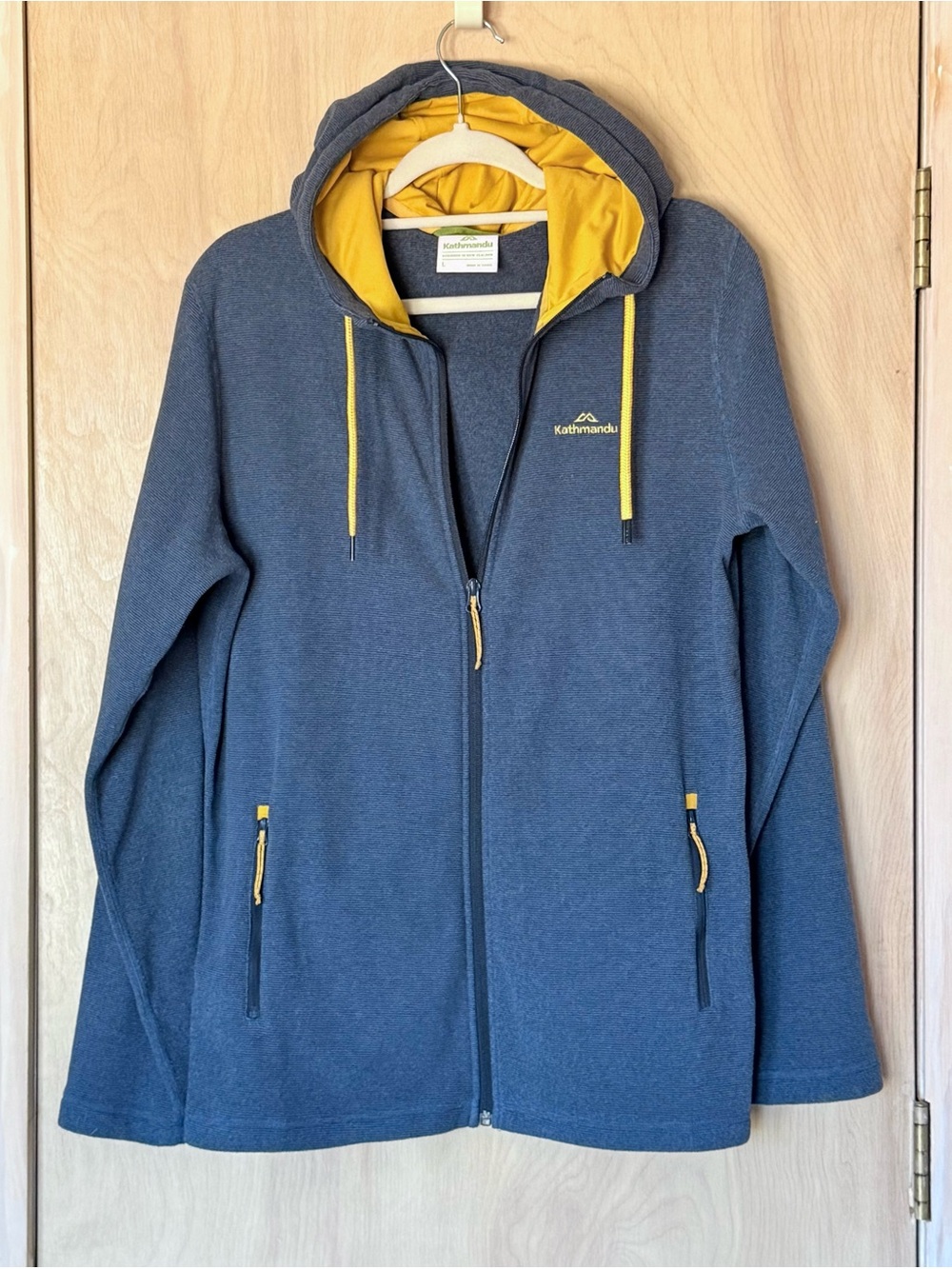 Kathmandu Tauro Polartec Hoodie Jacket Lightweight Blue Yellow Men’s L Fleece